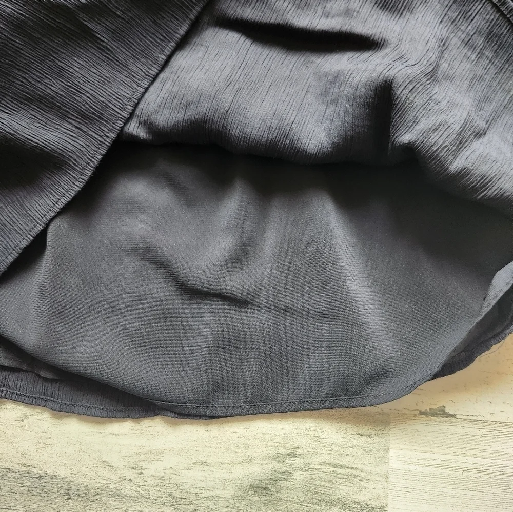 Abercrombie & Fitch Crinkle Texture Square Neck Puff Sleeve Blouse Black Large